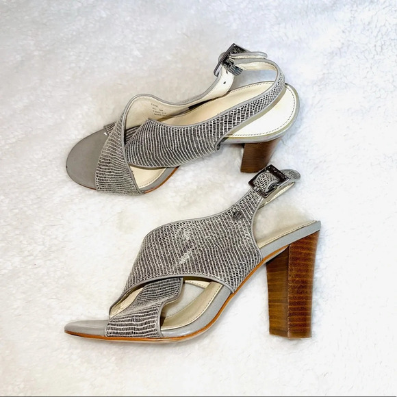 Calvin Klein Jill Silver Metallic Snakeskin Slingback Block Heels 6 Women’s - Picture 4 of 13